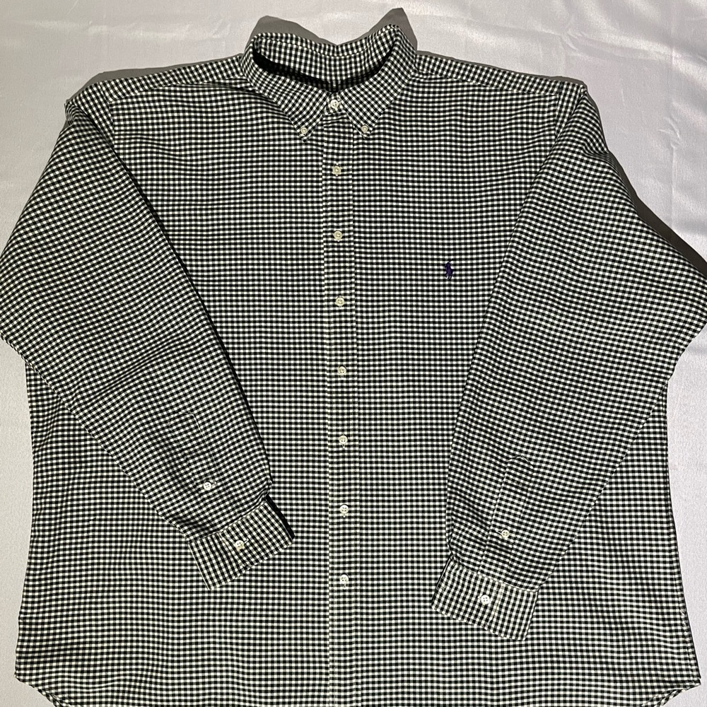 Ralph Lauren Classic Fit 3XLT Cotton Green and White Long Sleeve Button Shirt